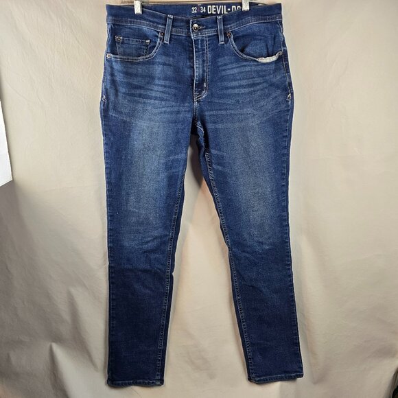 Devil Dog Jeans Mens 32x34 Blue Athletic Tapered Denim Stretch Dark Wash Pants A - Picture 1 of 10